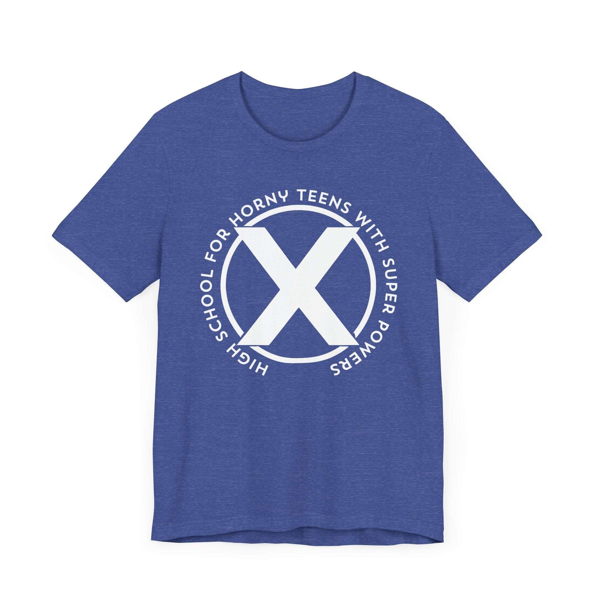 blue funny marvel superhero x-men parody tee shirt