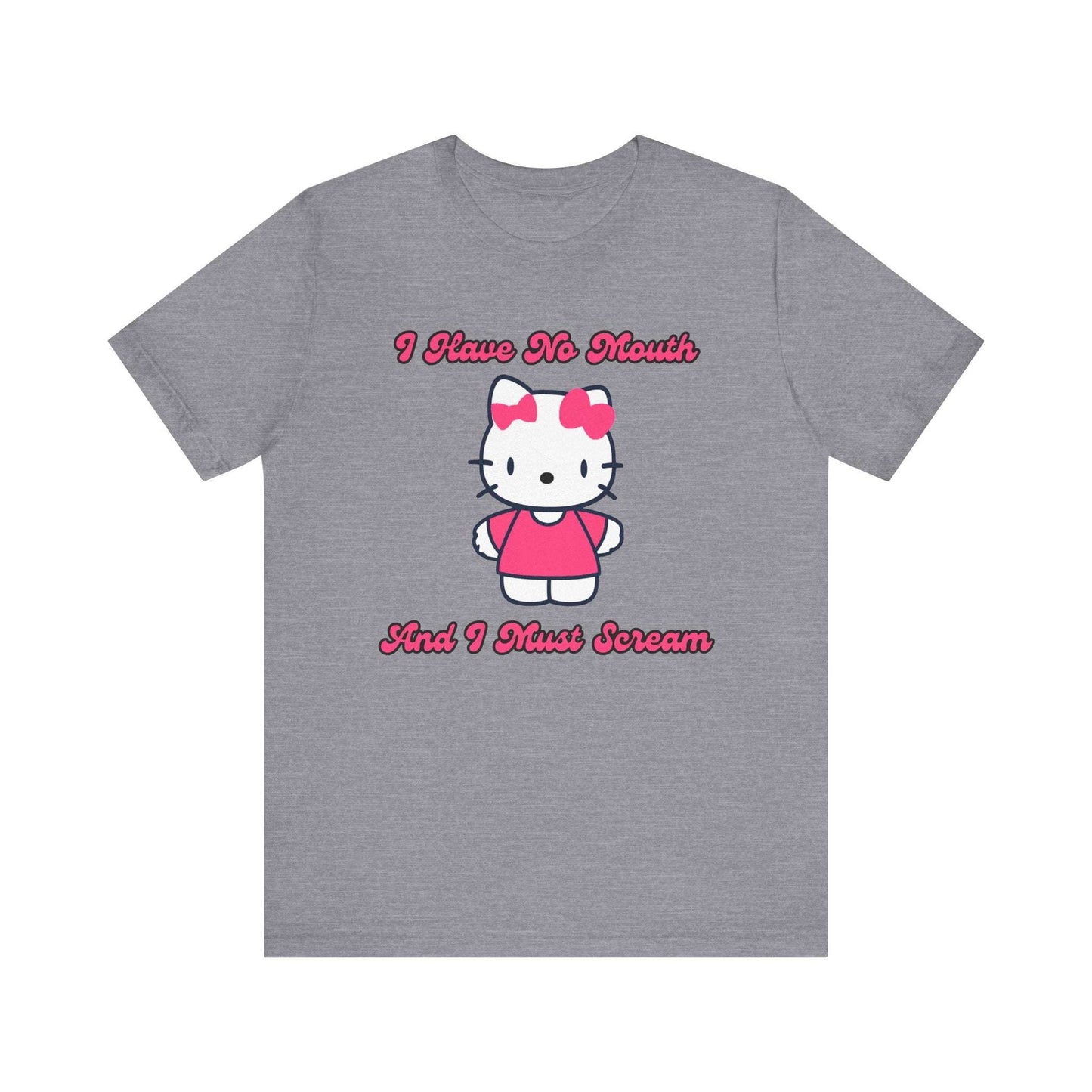 grey funny hello kitty parody tee shirt i have no mouth and i must scream