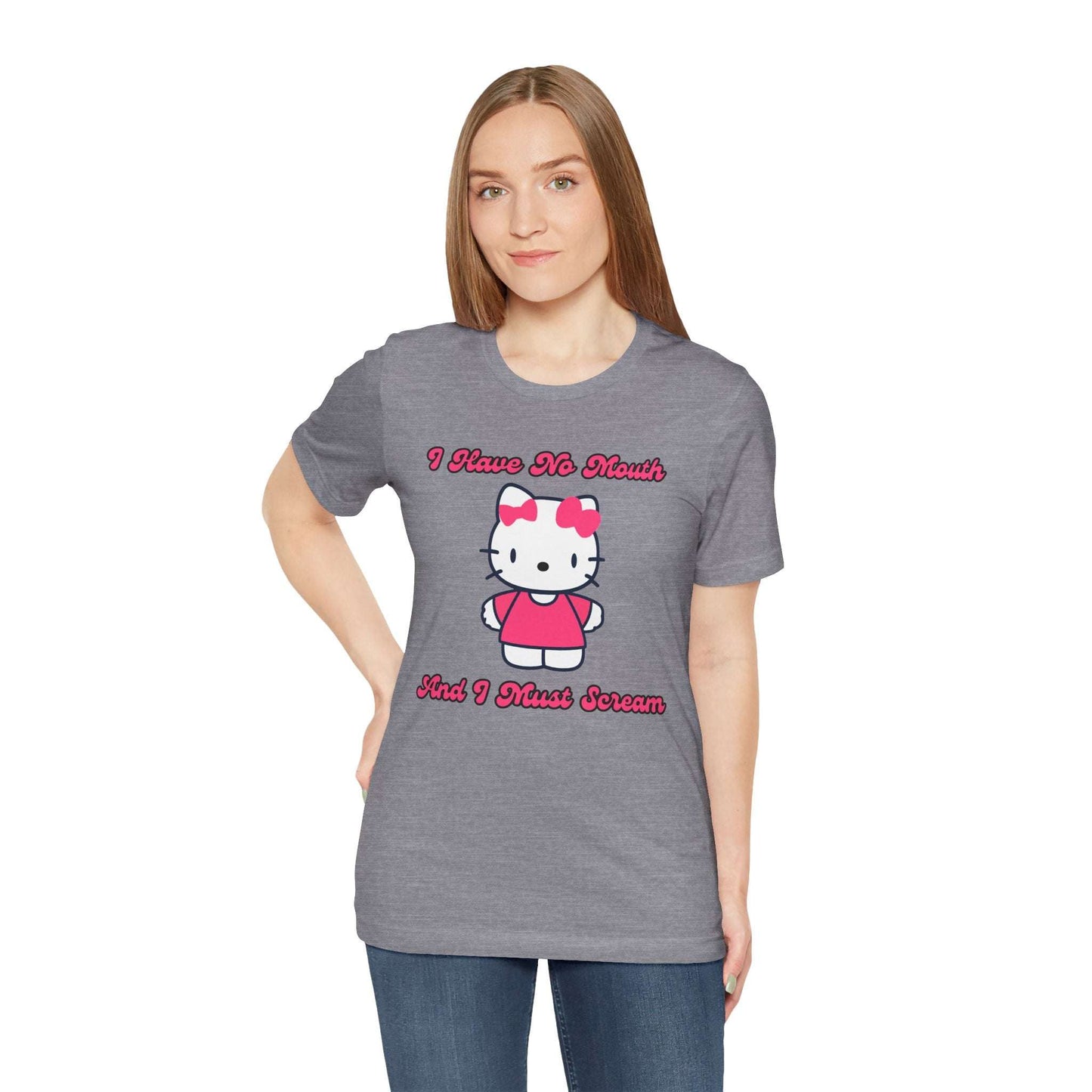 grey funny hello kitty parody tee shirt i have no mouth and i must scream