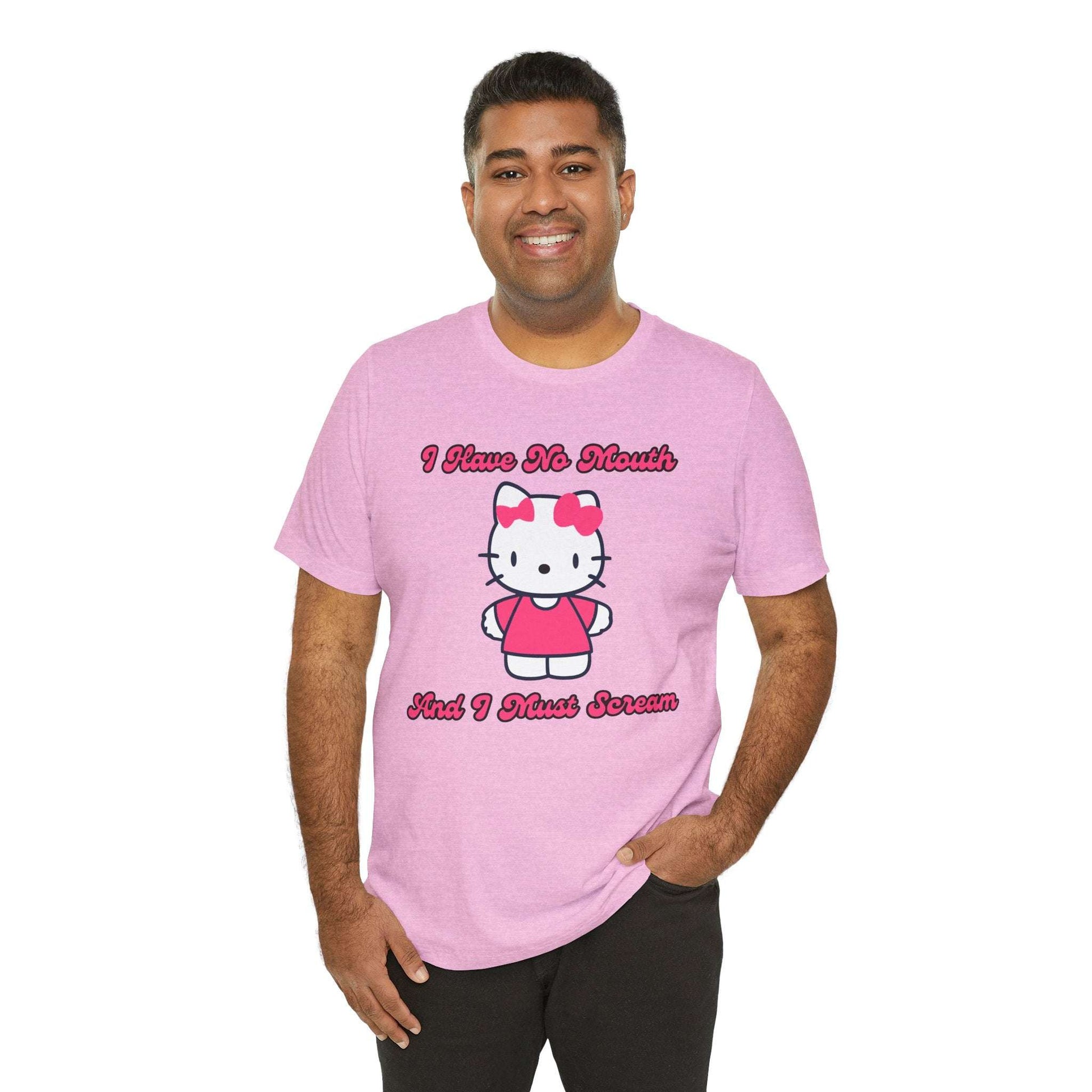 pink funny hello kitty parody tee shirt i have no mouth and i must scream