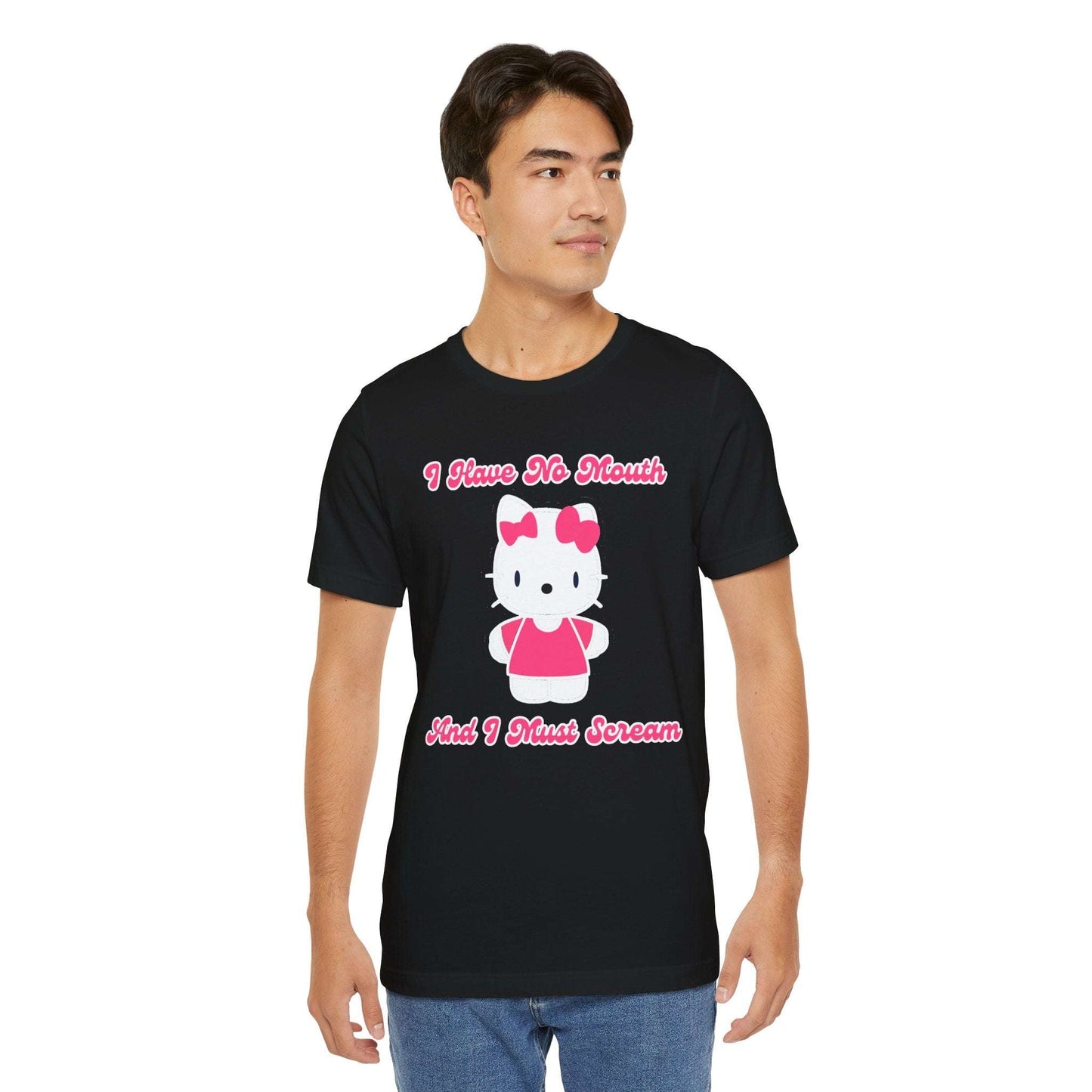 black funny hello kitty parody tee shirt i have no mouth and i must scream