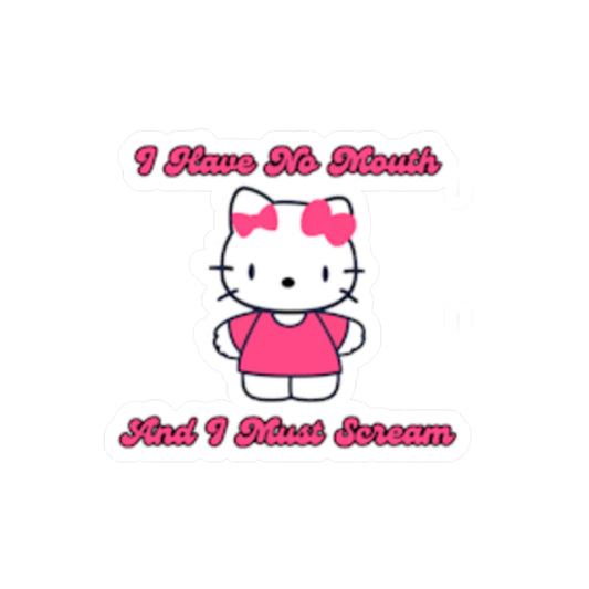 Hello Kitty character with text 'I Have No Mouth And I Must Scream' on a white background